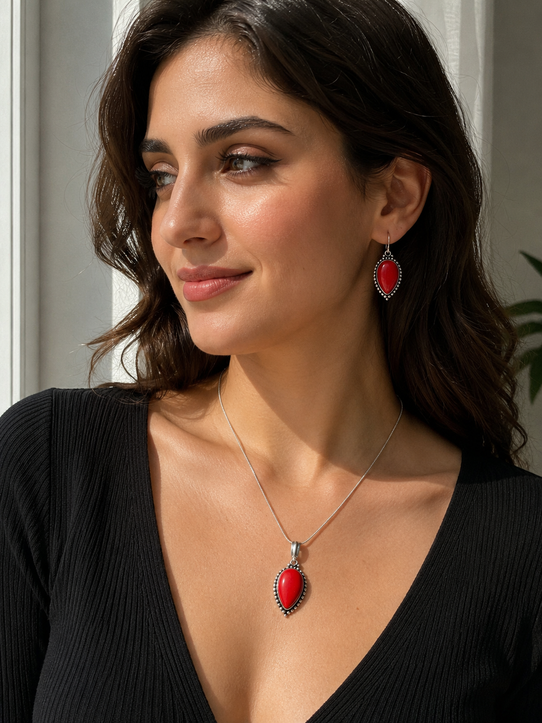 Red Coral Necklace & Earring Set