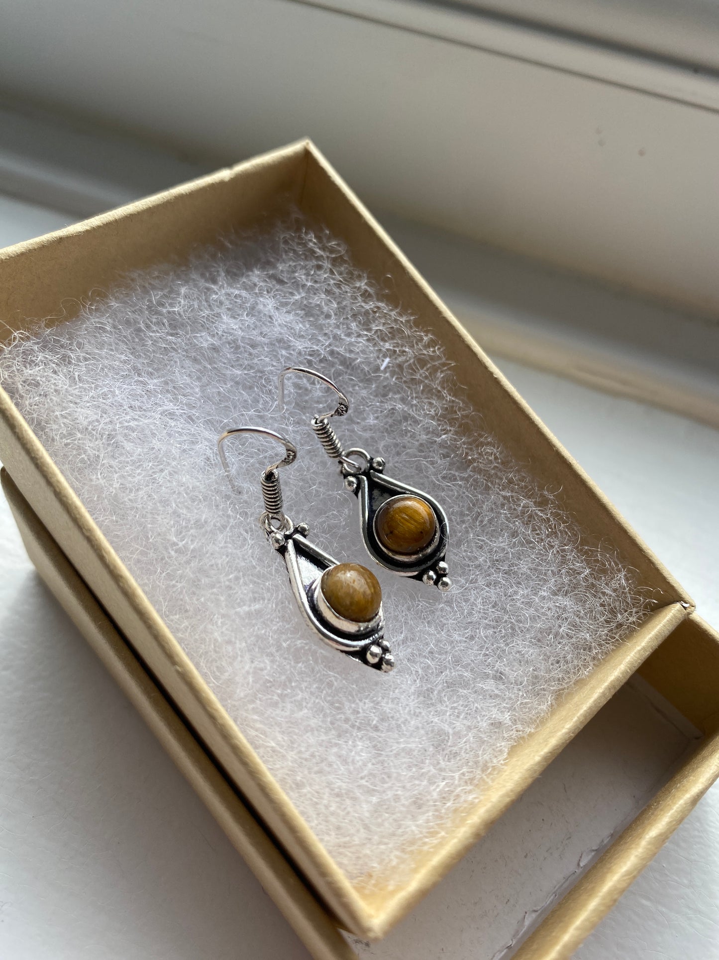 Contemporary Vintage Style Tiger Eye & Silver Earrings