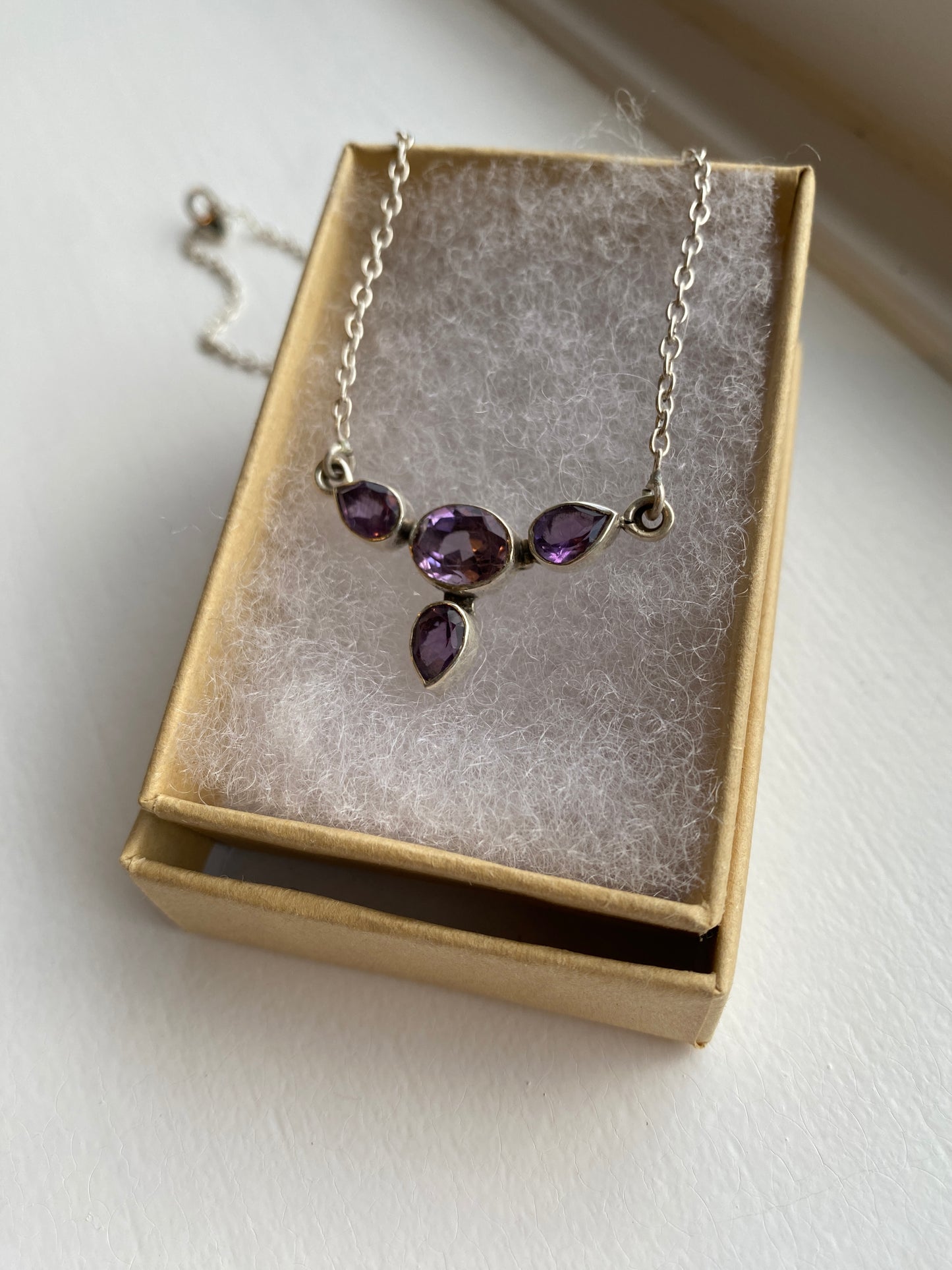 Amethyst Studded Silver Necklace
