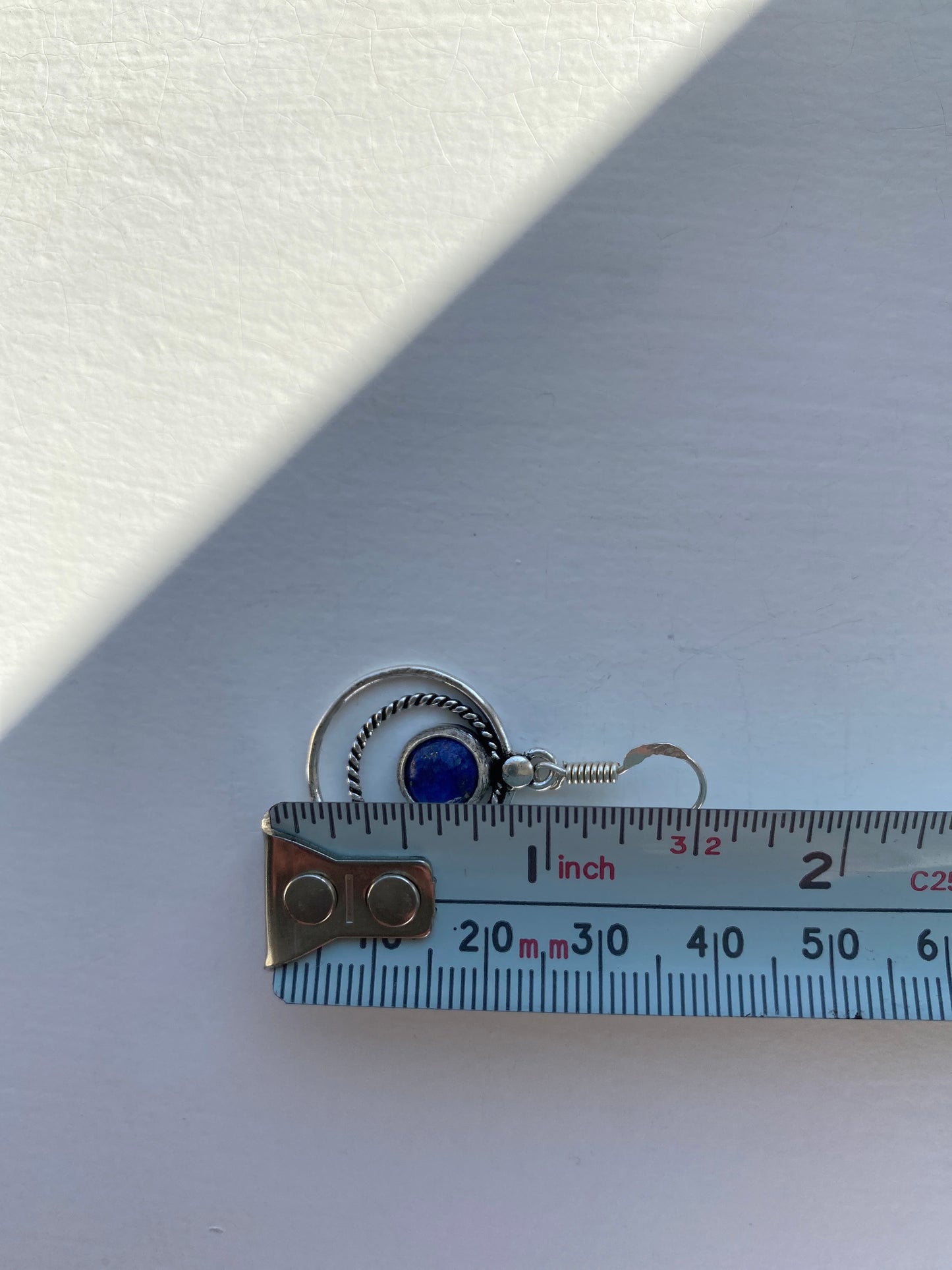 Blue Lapis Silver Circle Earrings