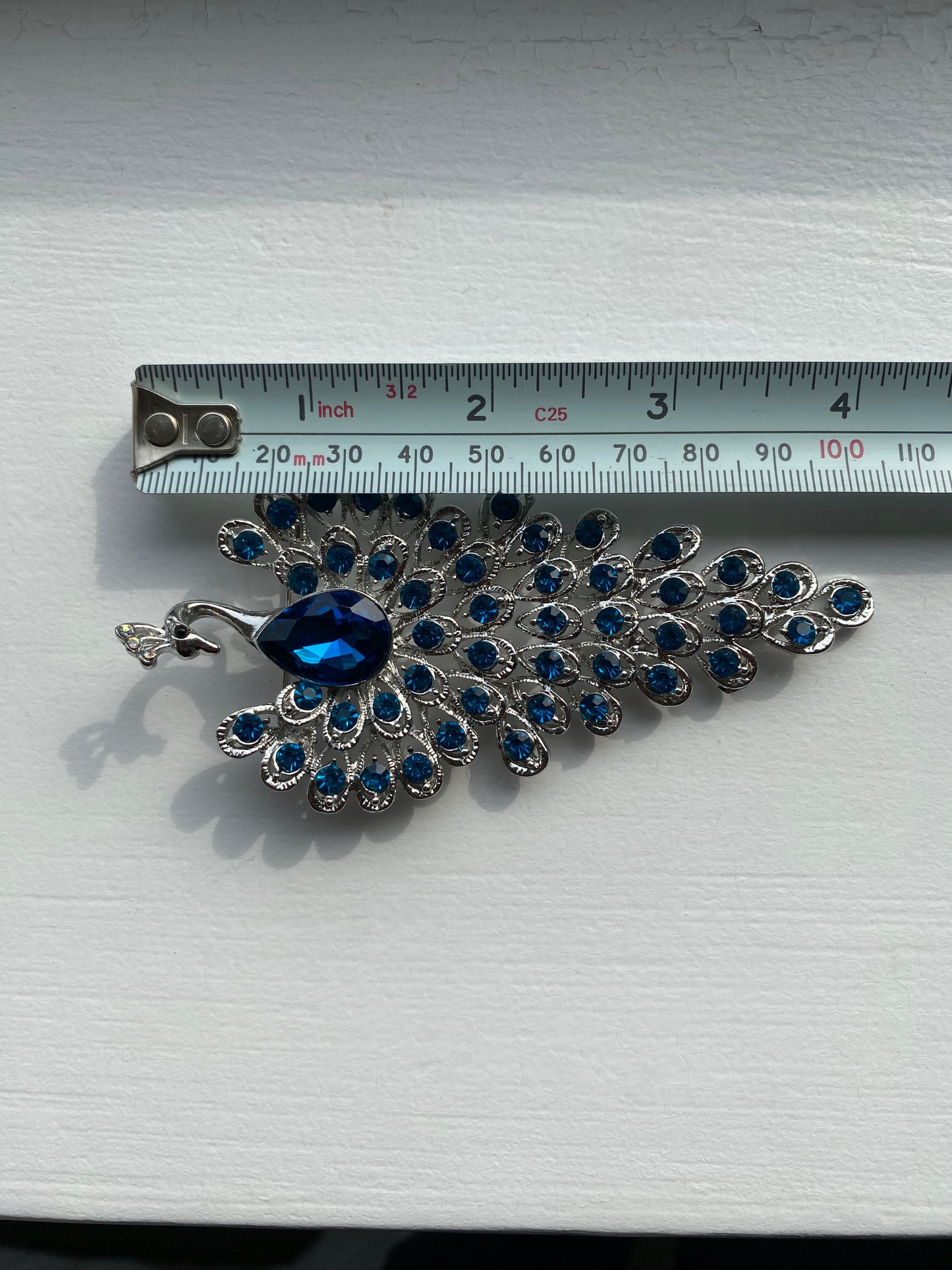 Blue Rhinestone Crystal Peacock Brooch
