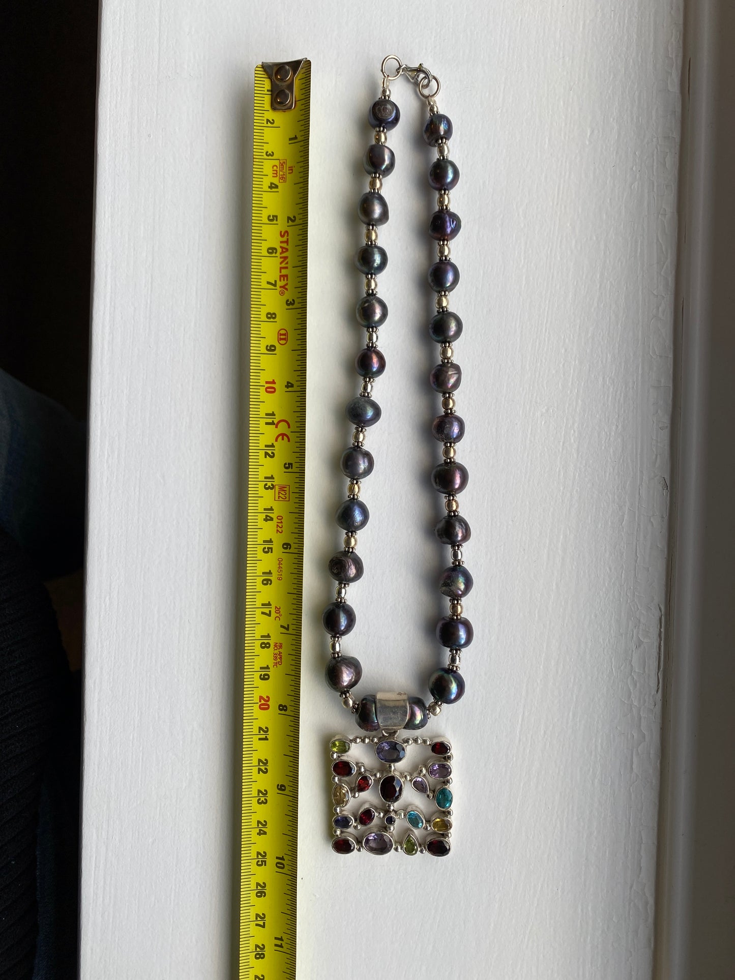 Stone Studded Silver Pendant on Tahitian Black Pearl