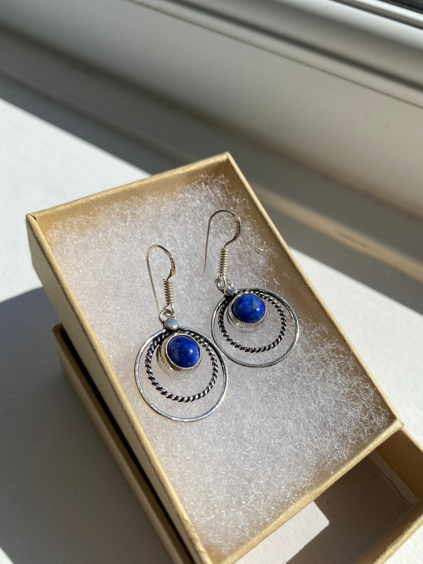 Blue Lapis Silver Circle Earrings