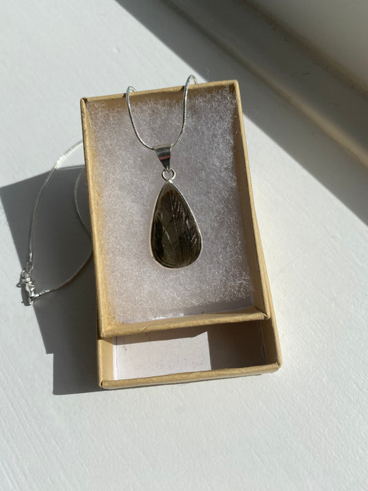 Black Obsidian Stone Pendant Necklace