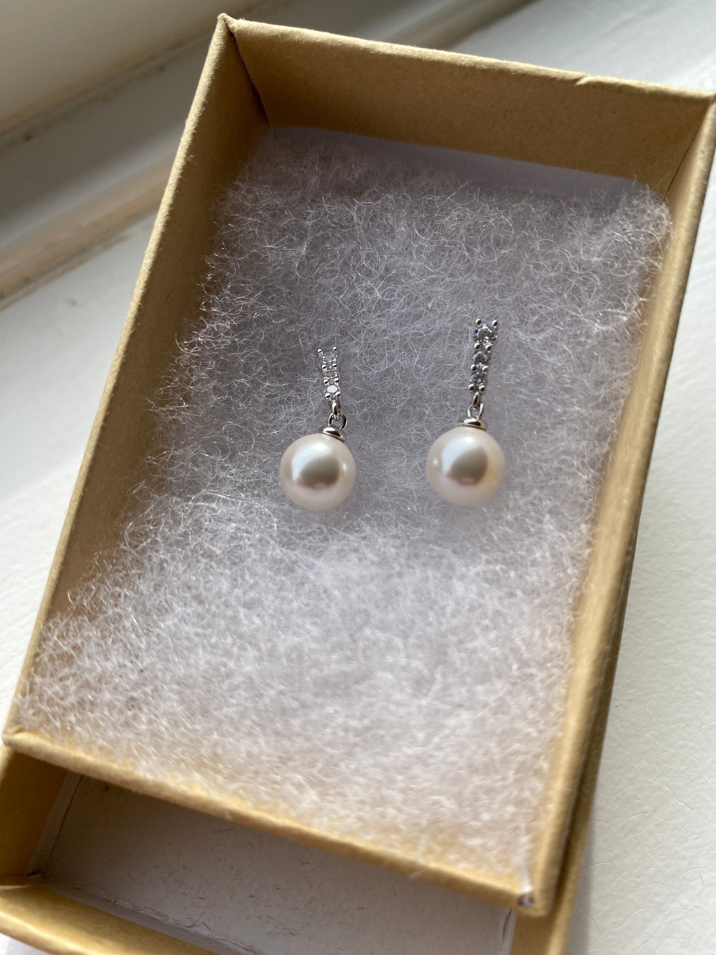 Silver Pearl Drop CZ Earrings