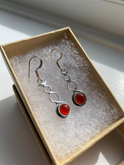 Silver Carnelian Twist Earrings
