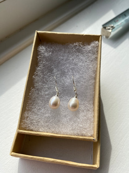 Freshwater White Pearl Drop Earrings