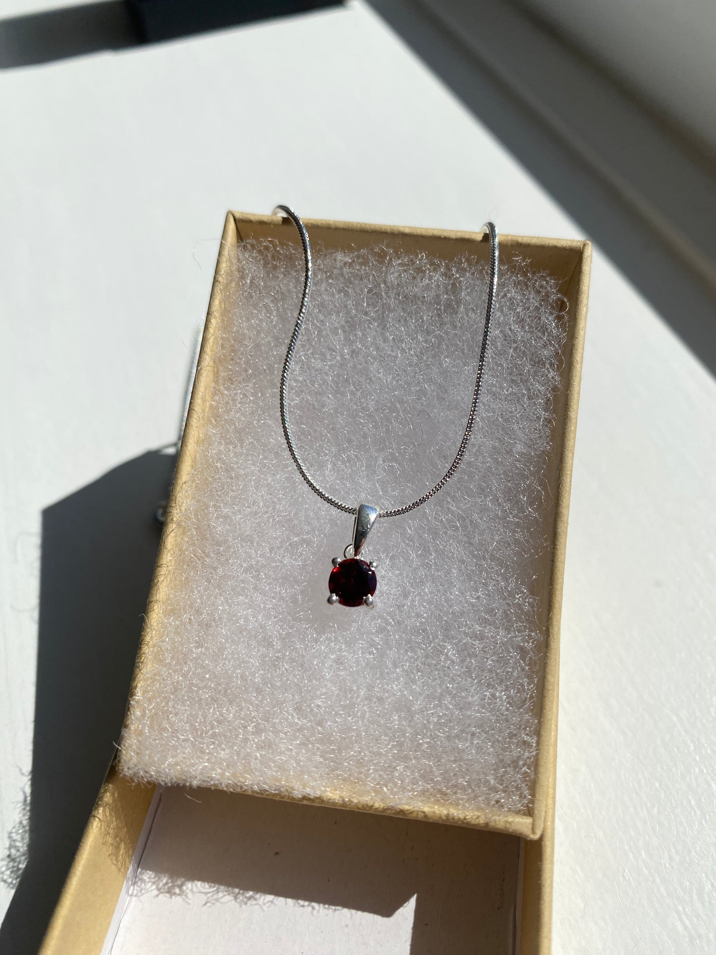 Garnet Silver Pendant Necklace