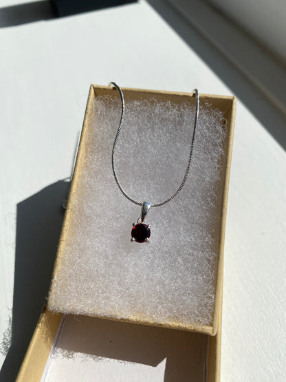 Garnet Silver Pendant Necklace