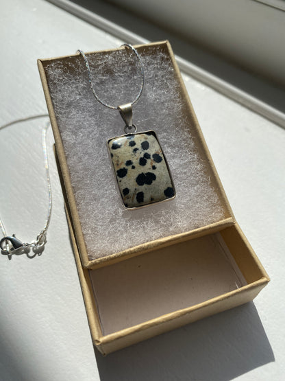 Dalmatian Jasper Squared Pendant Necklace