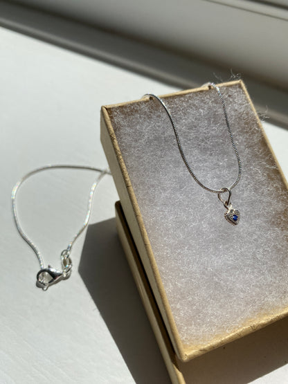 Silver Sapphire Heart Pendant Necklace