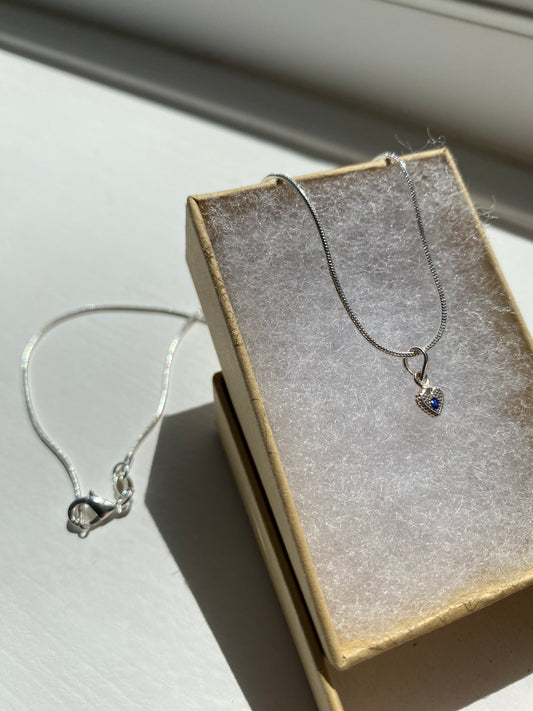 Silver Sapphire Heart Pendant Necklace
