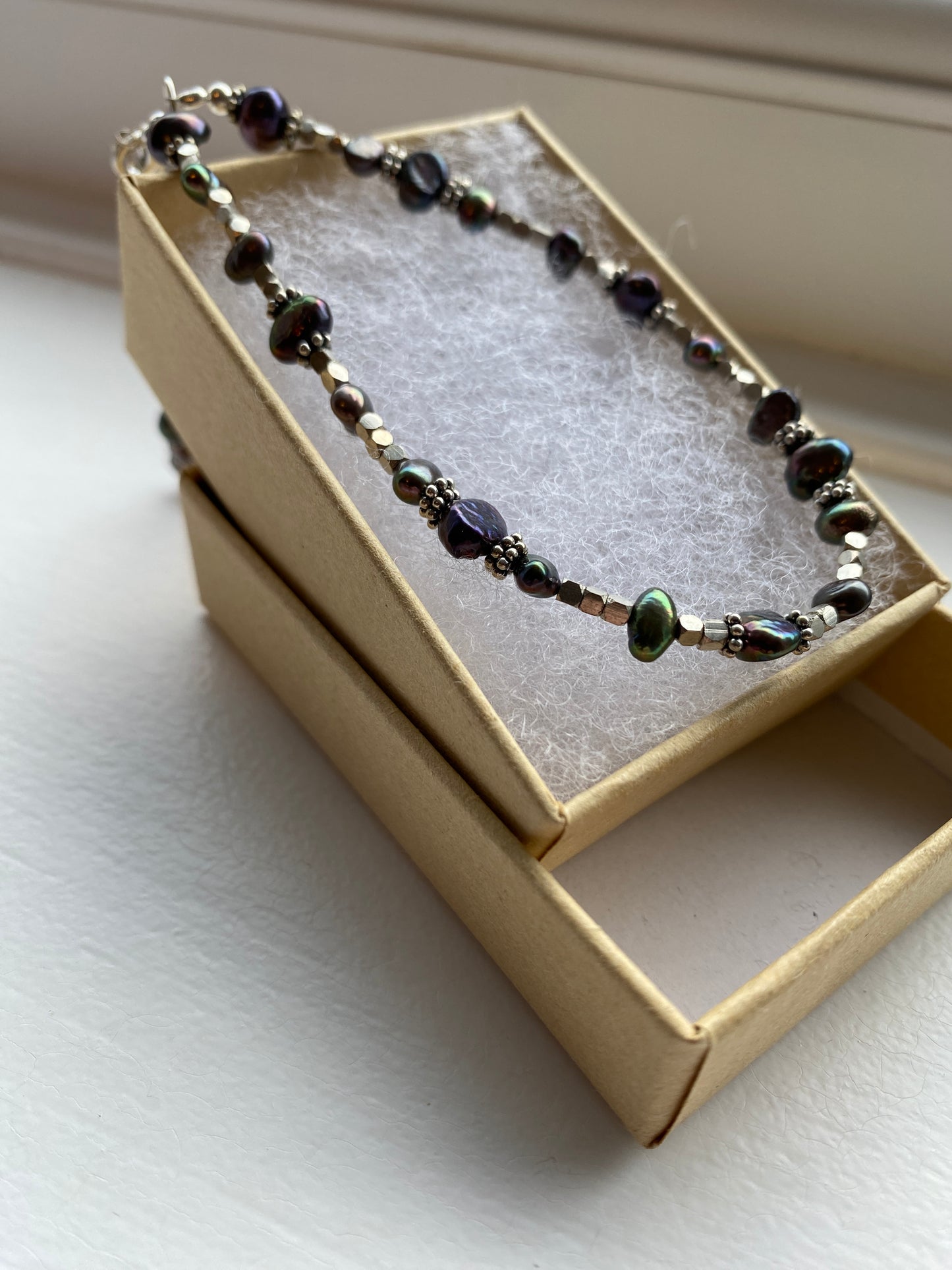 Iridescent Pearl & Silver Bracelet