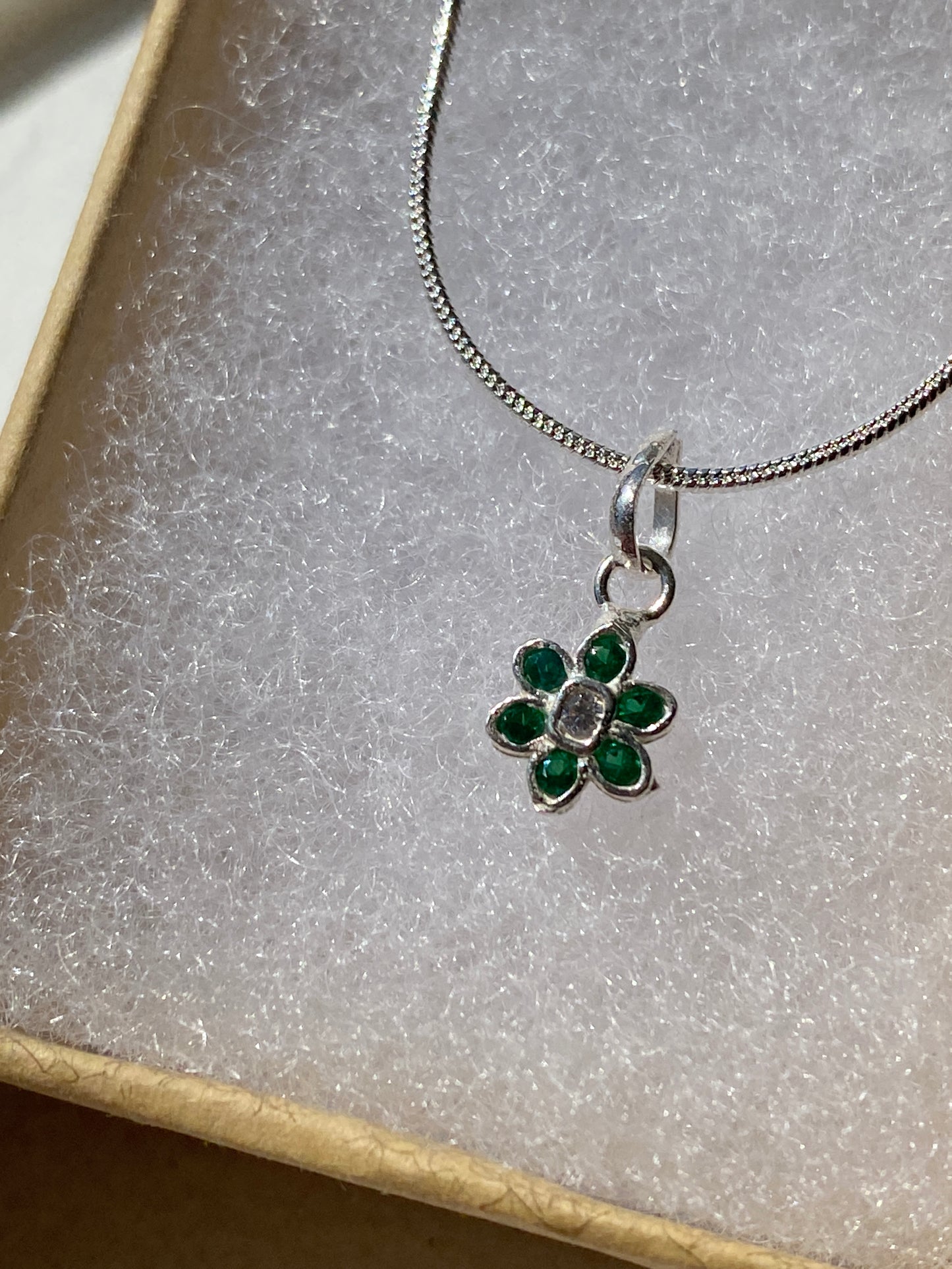 Silver Jade Flower Pendant Necklace