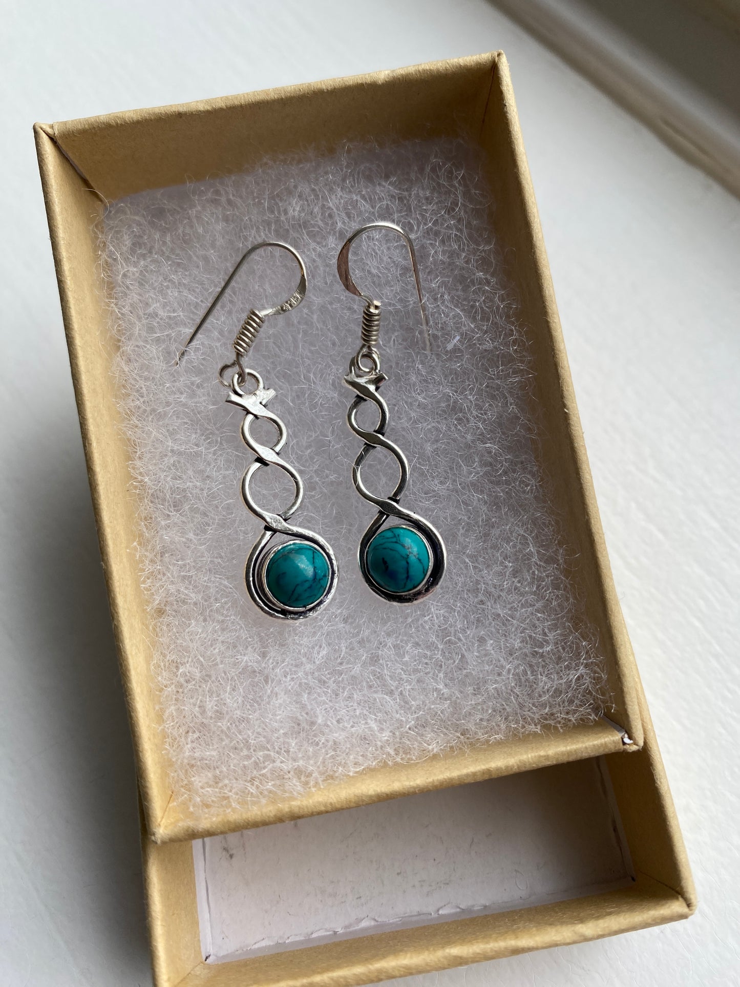 Turquoise and Twisted Silver Contemporary Earrings