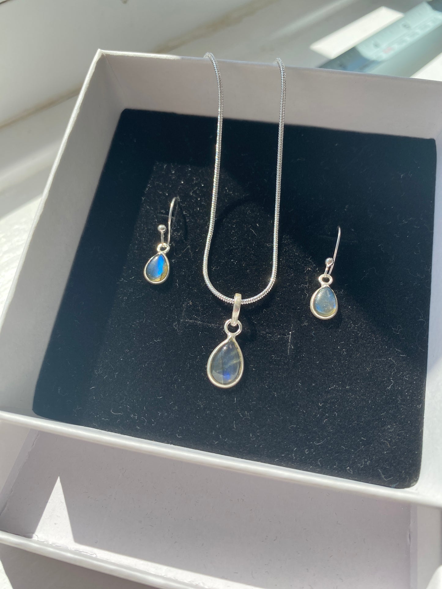 Labradorite Stone Silver Necklace & Earring Set