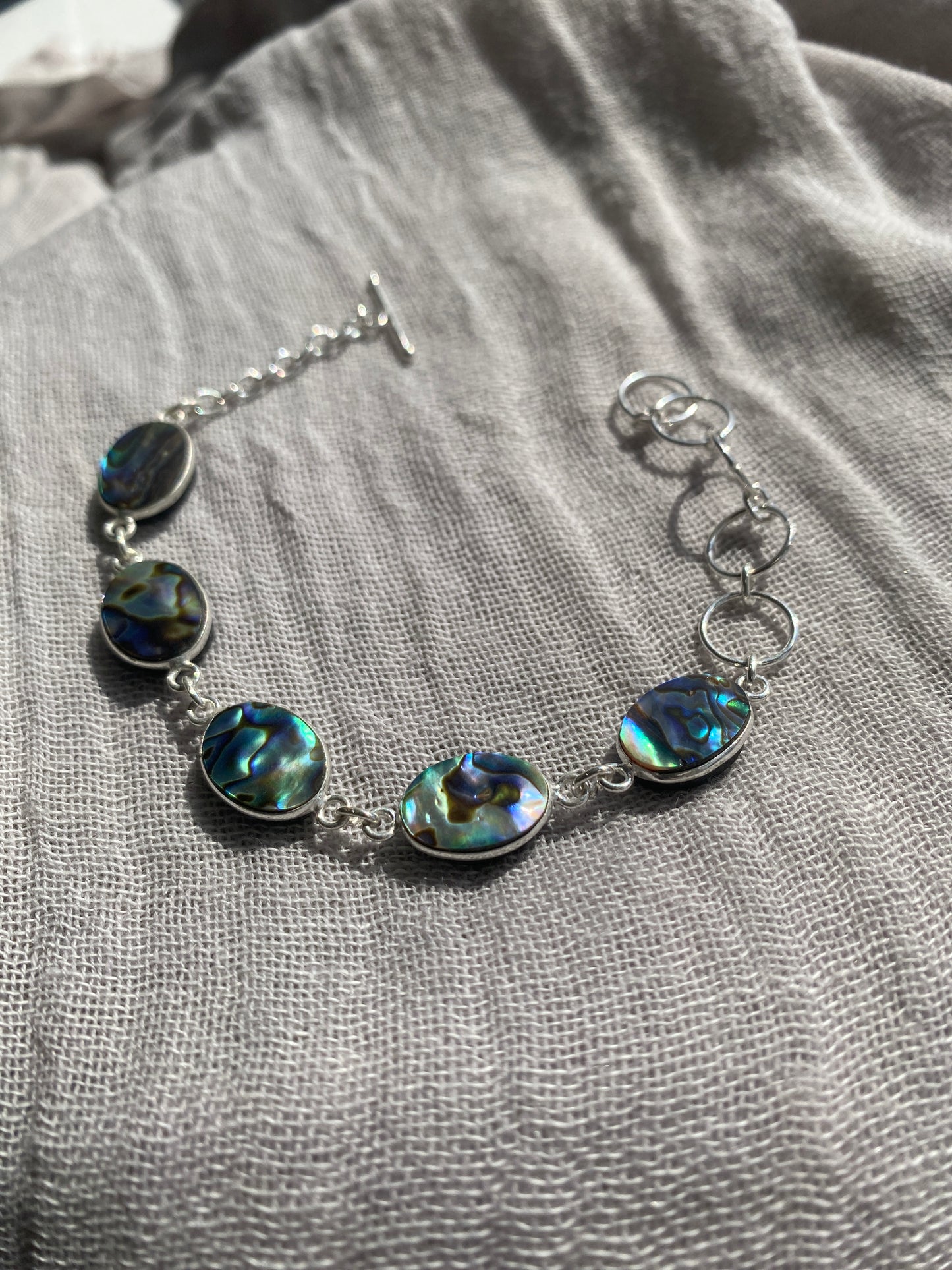 Shimmering 5-Stone Abalone Shell Bracelet