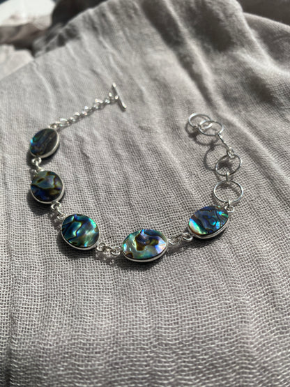 Shimmering 5-Stone Abalone Shell Bracelet
