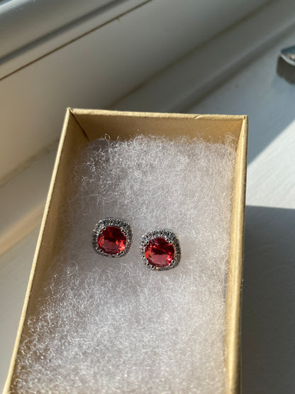 Square Rose Red Ear Studs