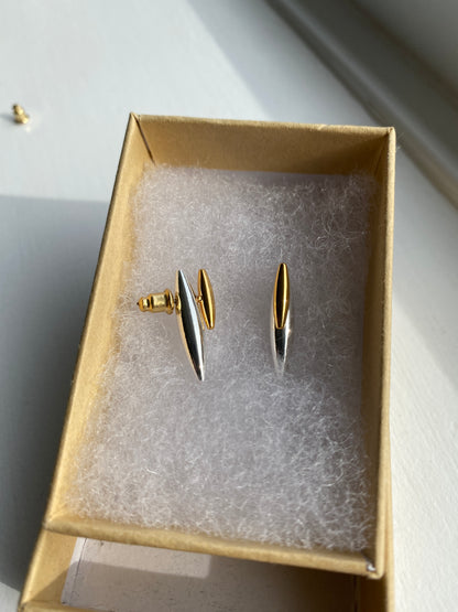 Gold & Silver Contrast Spindle Stud Earrings