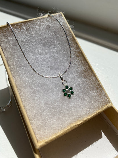 Silver Jade Flower Pendant Necklace
