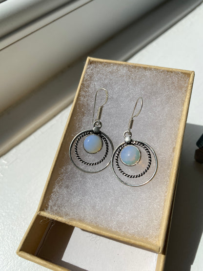 Moonstones Silver Circle Earrings