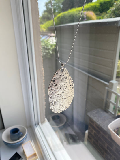 Hammered Silver Artisan Textured Pendant Necklace