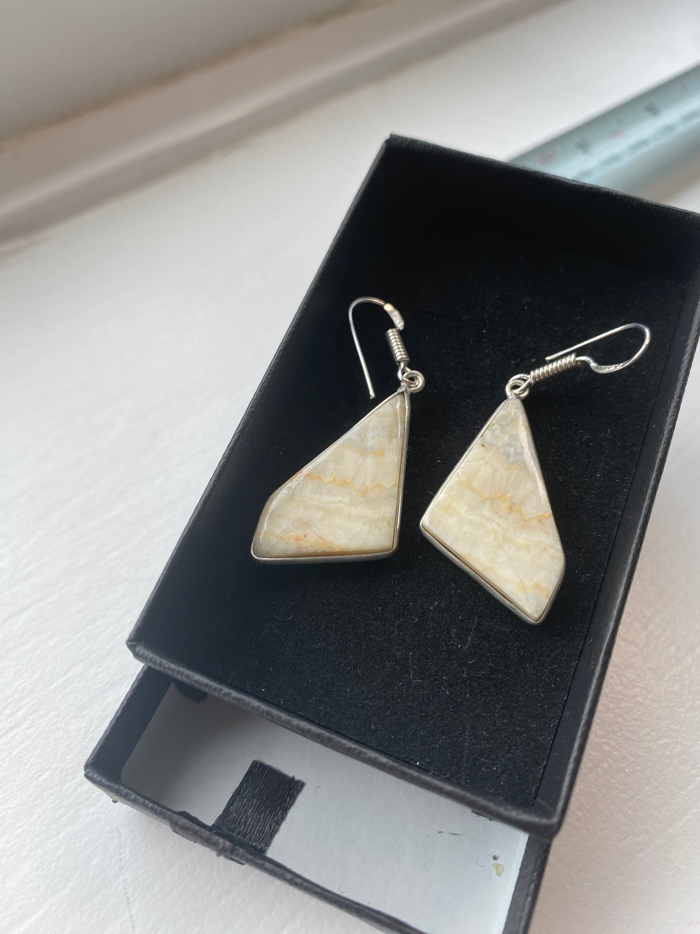 Cream Jasper Silver Drop Earrings