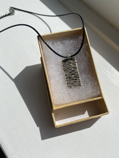 Antique Silver Grooved Double Sided Pendant Necklace