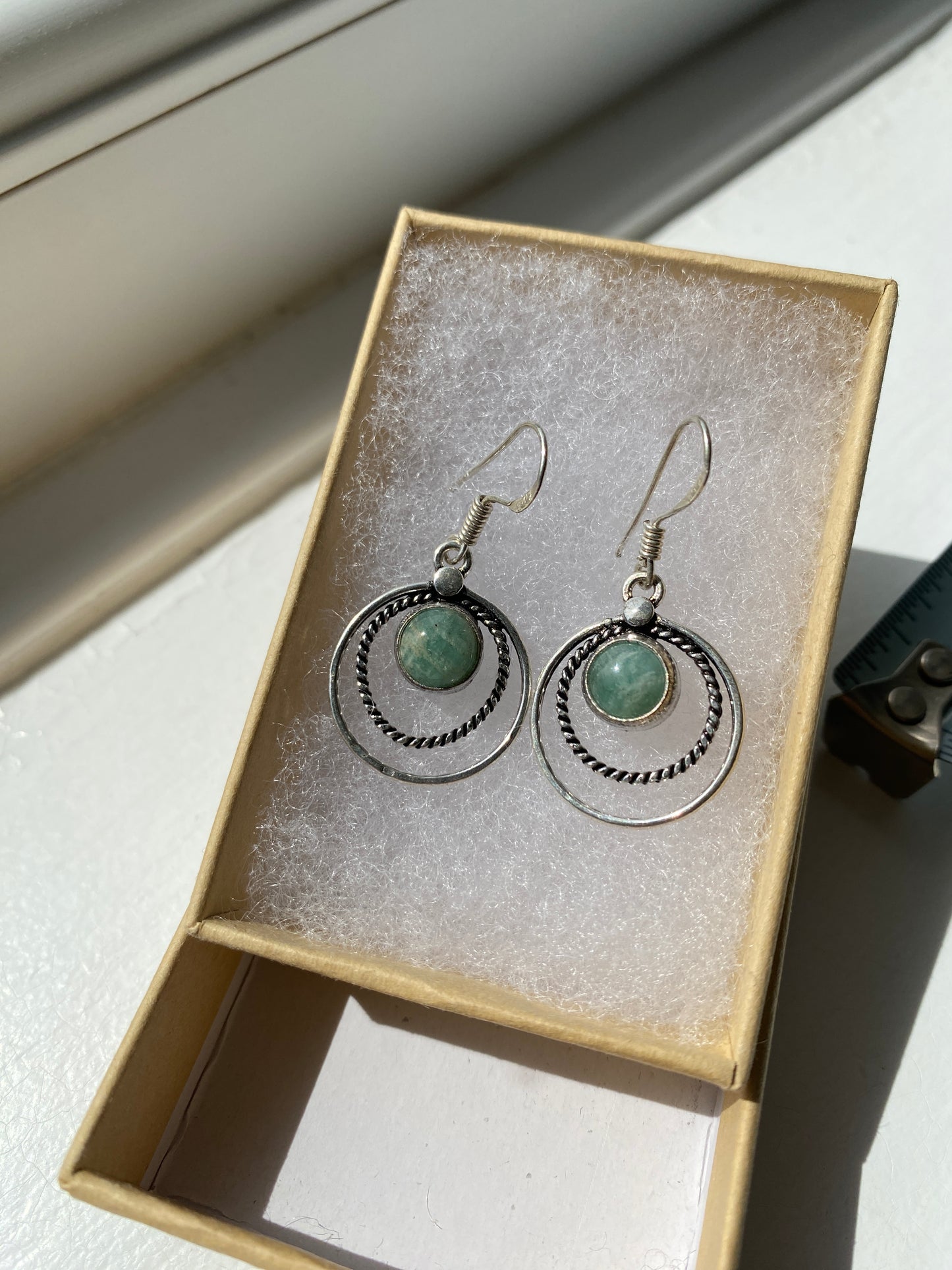 Aventurine Silver Twisted Circle Earrings