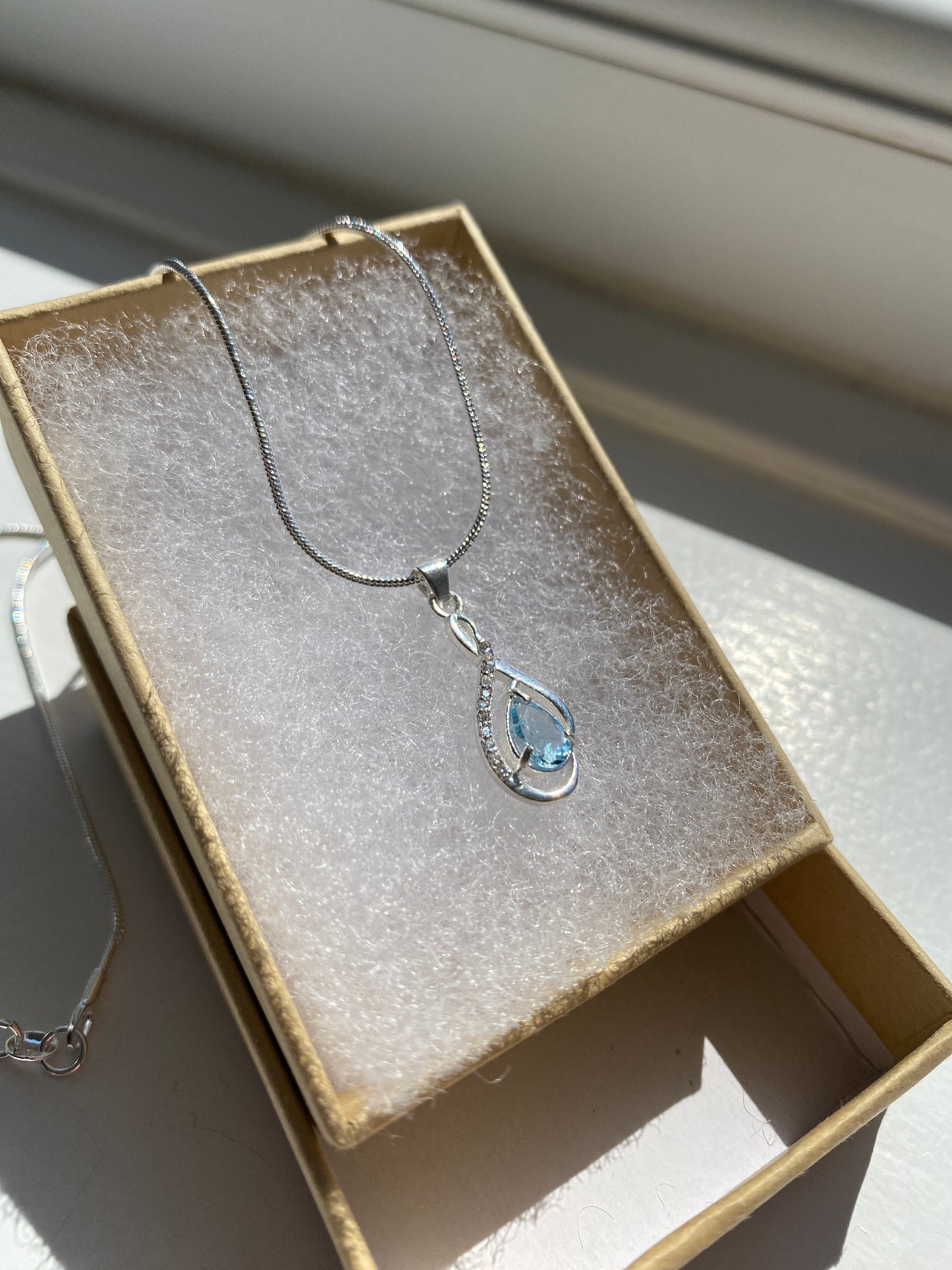 Moissanite Diamond & Blue Topaz Silver Pendant Necklace