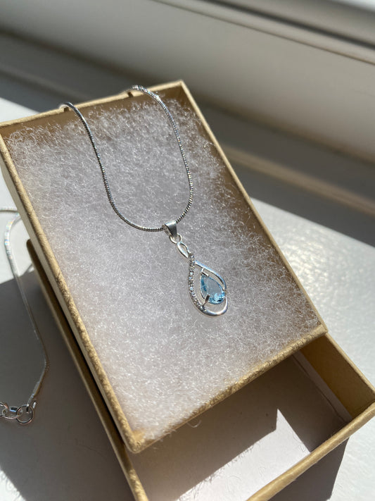 Moissanite Diamond & Blue Topaz Silver Pendant Necklace