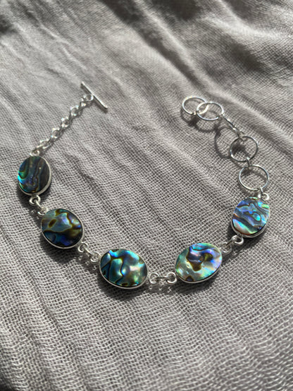 Shimmering 5-Stone Abalone Shell Bracelet