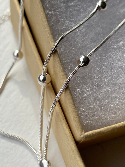 Three-Layer Beaded Silver Bracelet