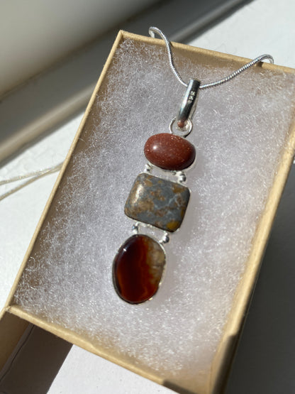 Goldstone, Picture Jasper & Obsidian Pendant Necklace