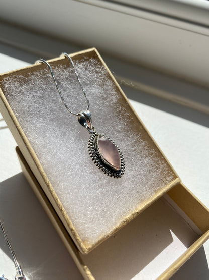 Rose Quartz Sterling Silver Pendant Necklace
