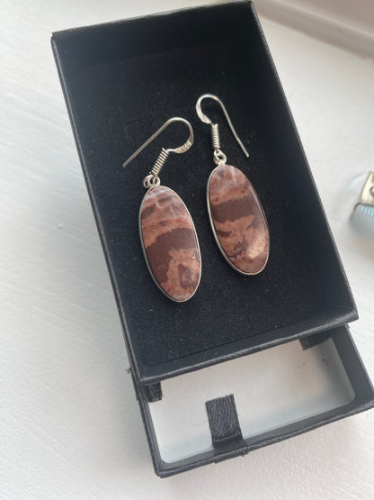 Brown Banded 925 Silver Hook Earrings