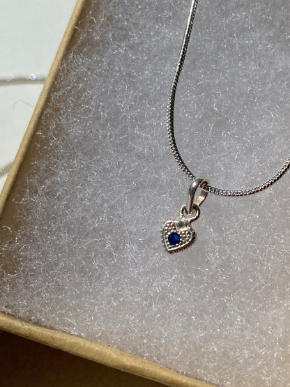 Silver Sapphire Heart Pendant Necklace