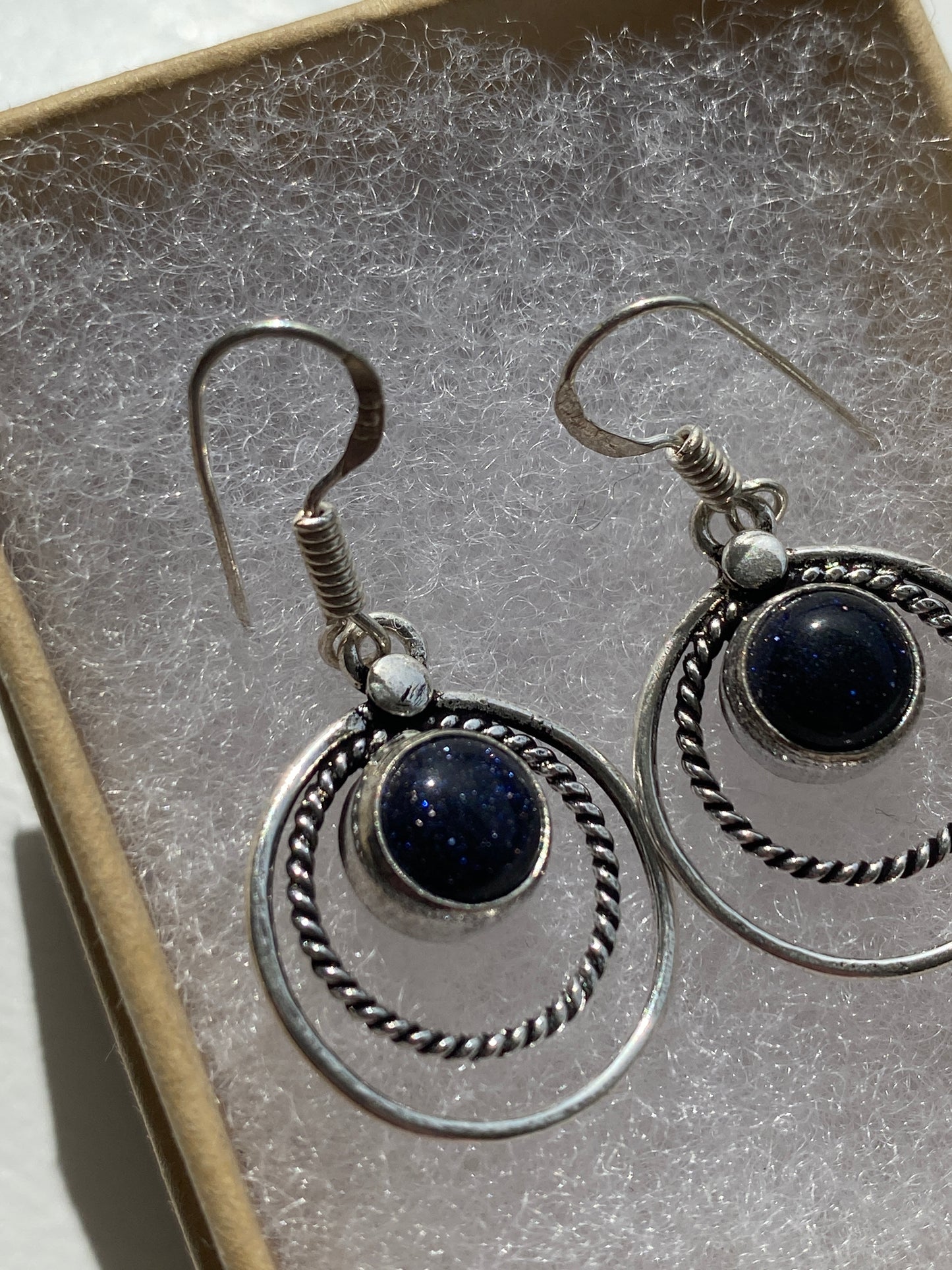 Deep Blue Goldstone Silver Earrings