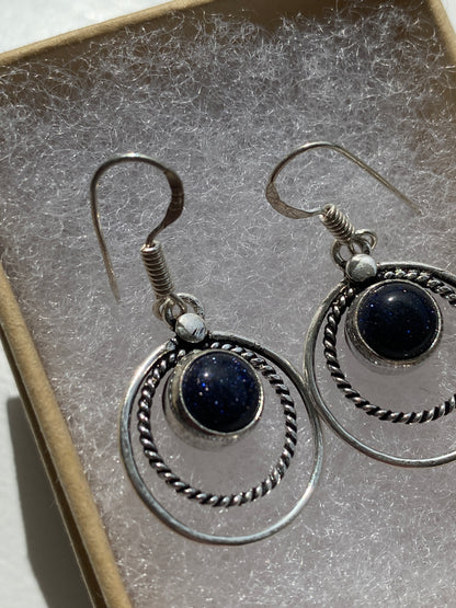 Deep Blue Goldstone Silver Earrings