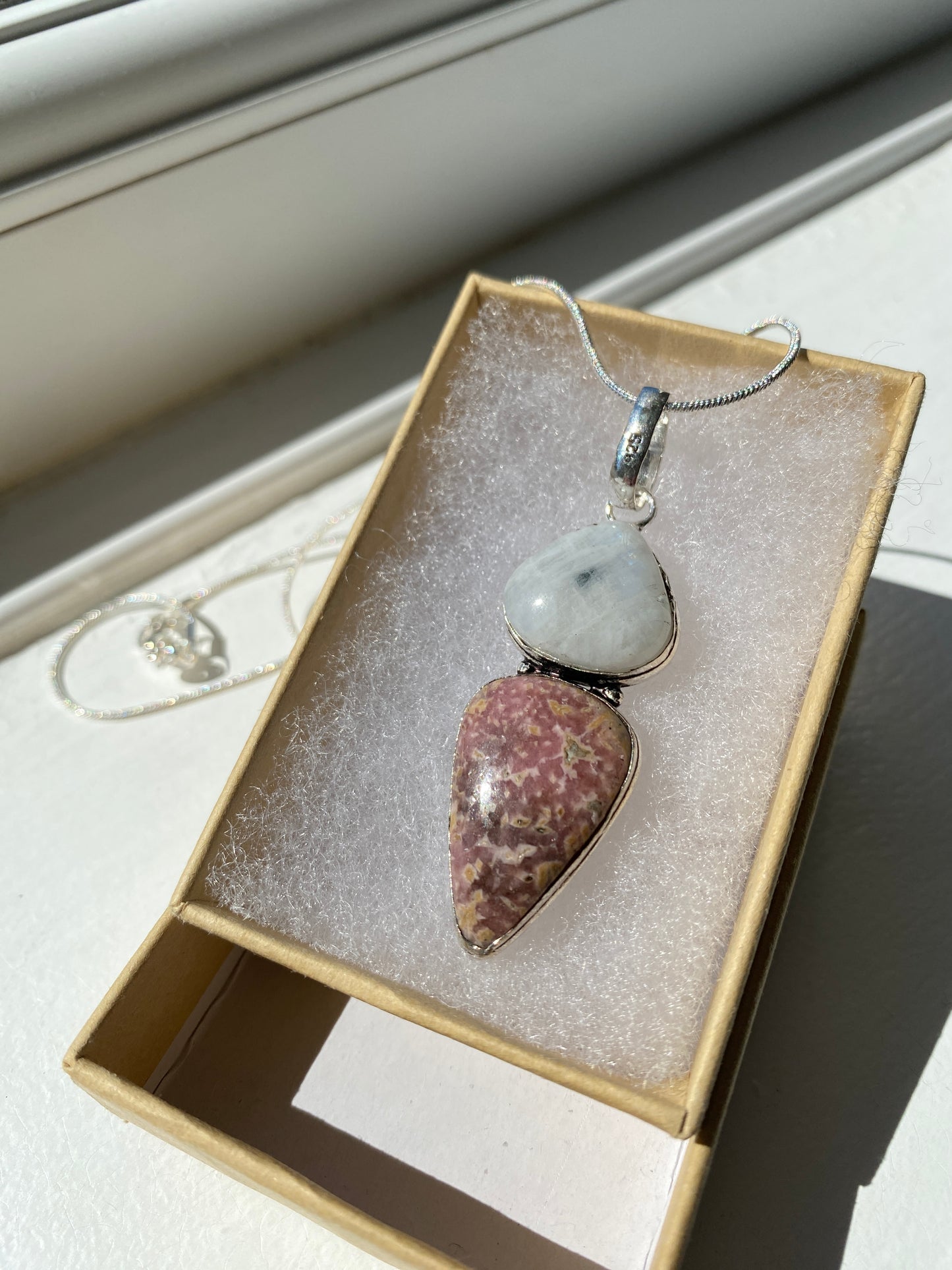 Moonstone & Pink Jasper Pendant Necklace