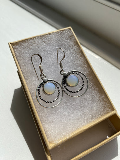 Moonstones Silver Circle Earrings