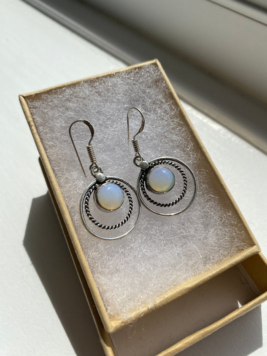 Moonstones Silver Circle Earrings