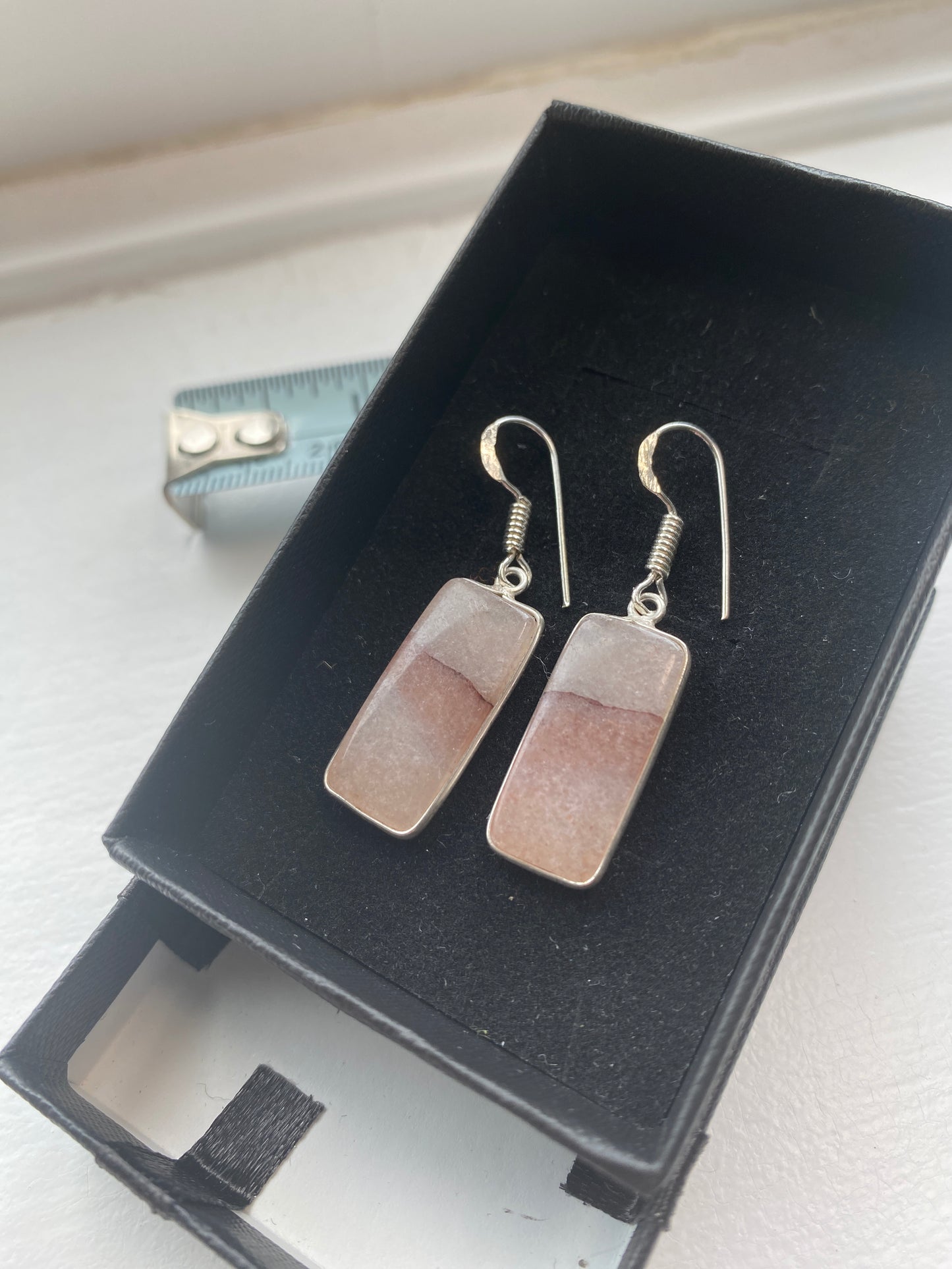 Beige & Pink Banded Agate Drop Earrings
