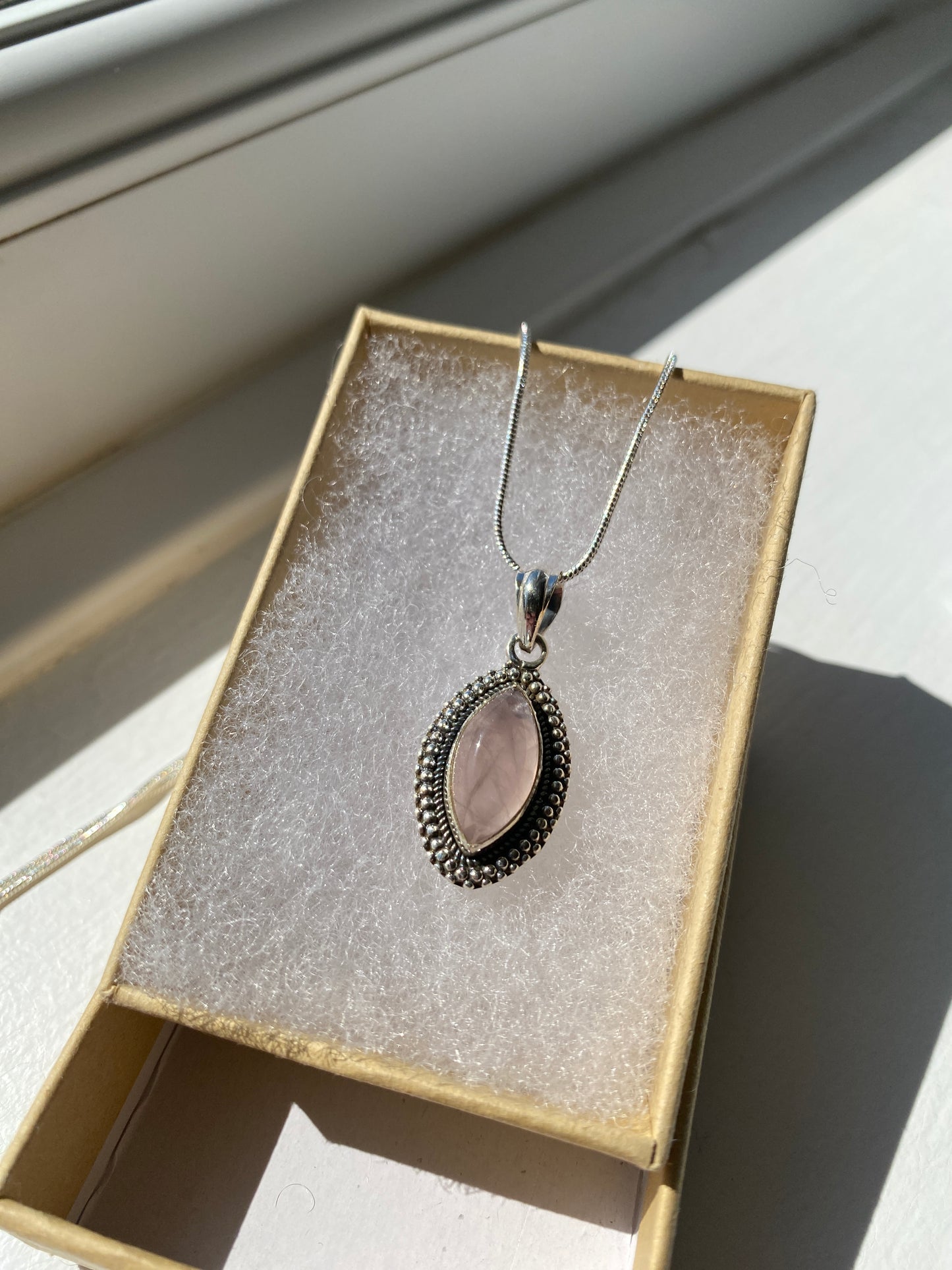 Rose Quartz Sterling Silver Pendant Necklace
