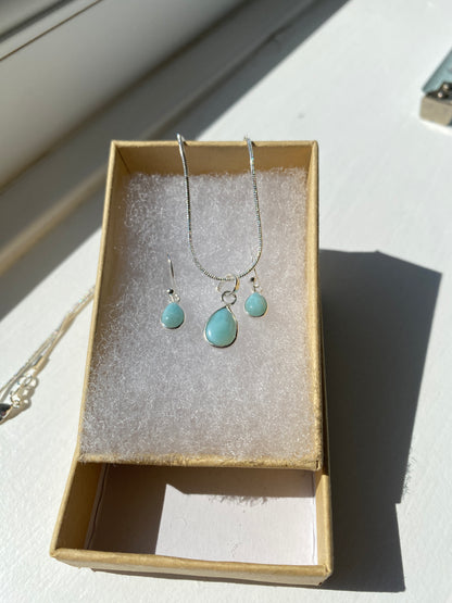 Sea Blue Larimar Silver Necklace and Earring Set