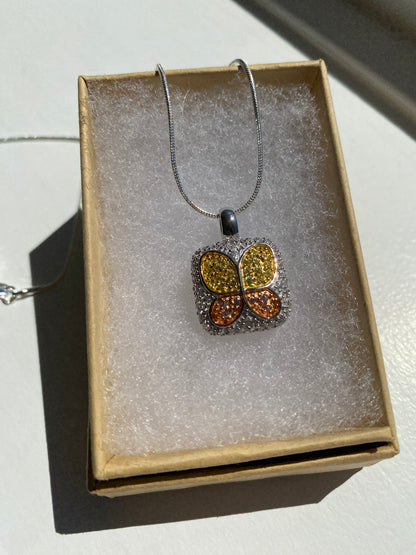 Yellow & Orange Silver 'Butterfly' Pendant