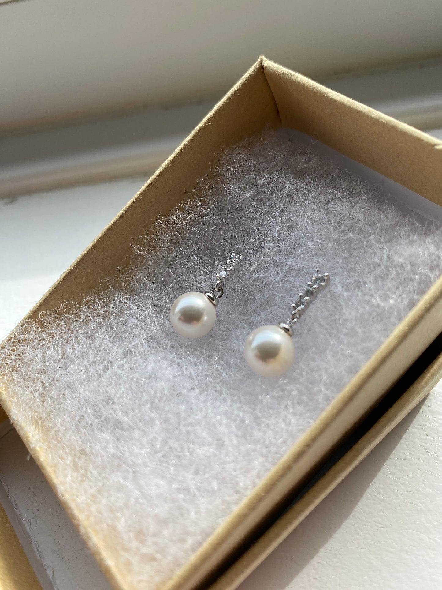 Silver Pearl Drop CZ Earrings
