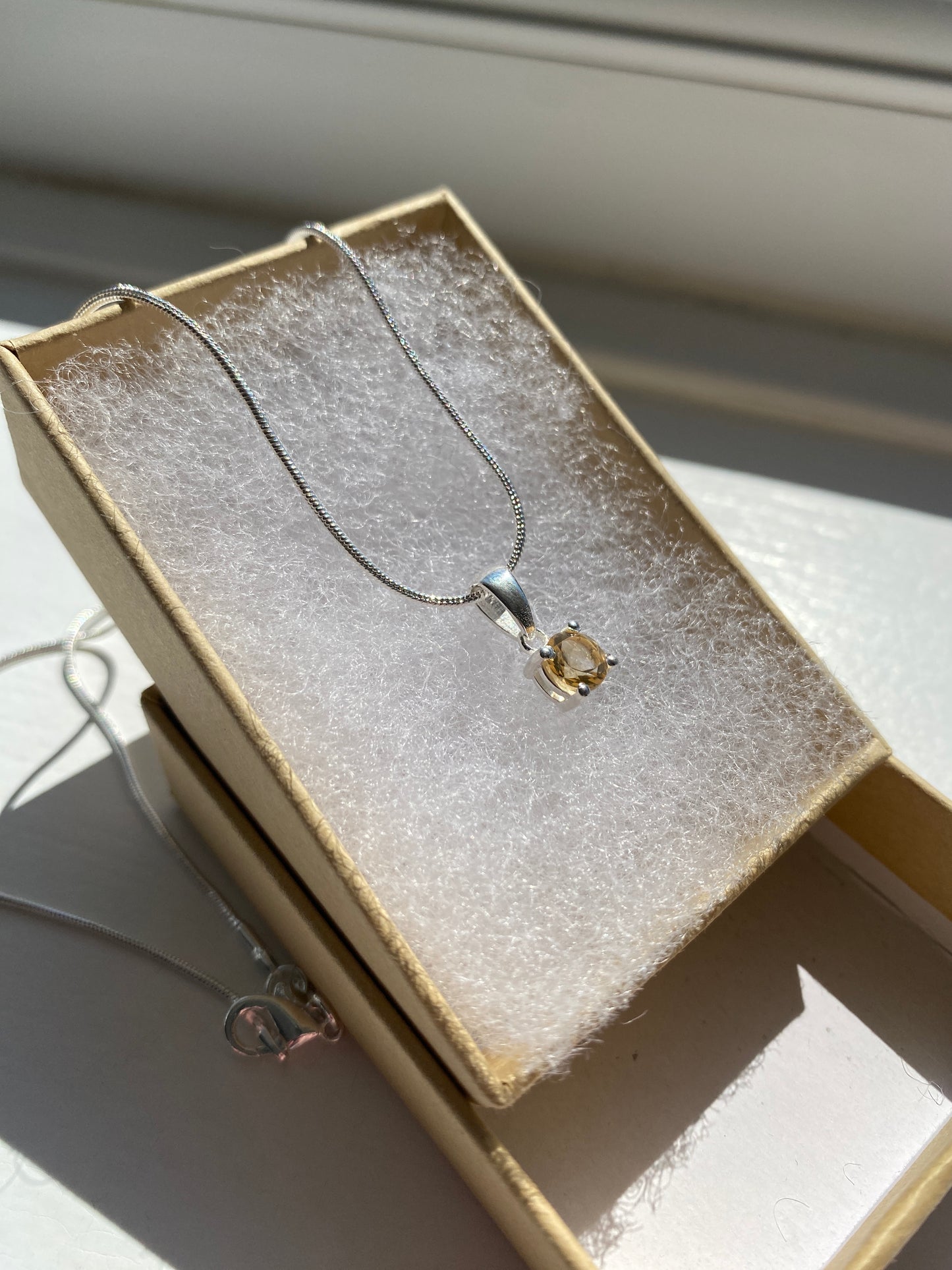 Citrine Stone Silver Pendant Necklace