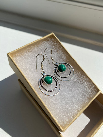 Malachite Silver Circle Earrings